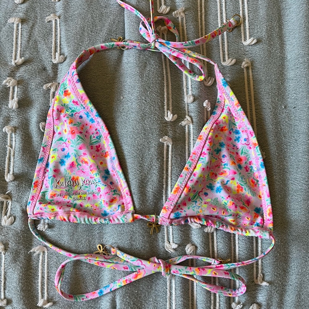 Kulani Kinis Classic Tie Halter Bikini Top Moonflower Print - Picture 3 of 3